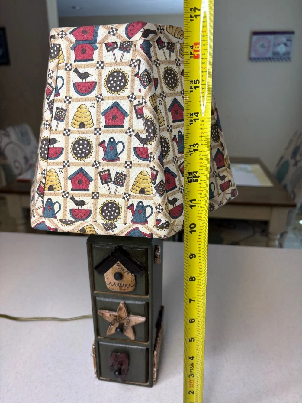 Primitive-Style Country Lamp With  Patterned Lamp Shade - Picture 8 of 10